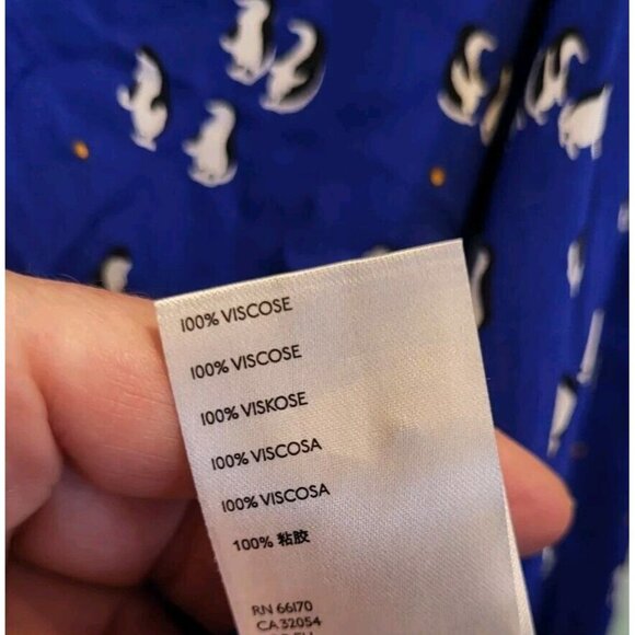 Maeve Anthropologie Blue Penguin Long Sleeve Button Up Top Ruffles Sz 6 Novelty - Picture 6 of 7